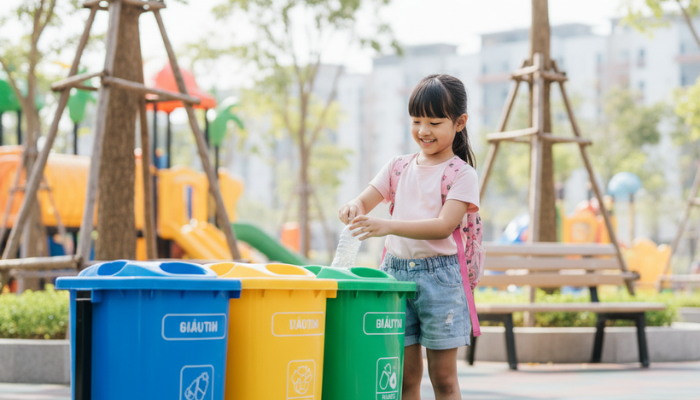 Con vứt rác bừa bãi