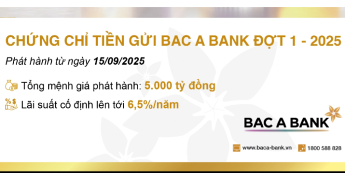lãi suất chứng chỉ tiền gửi BAC A BANK