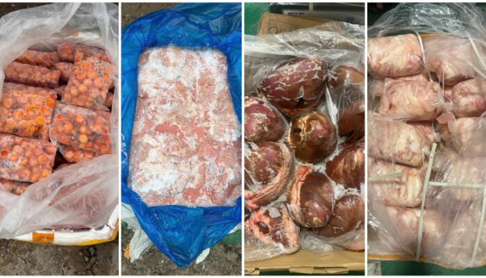 Một số sản phẩm thực phẩm nội tạng bị phát hiện, thu giữ. (Ảnh: Chụp màn hình/Công An Nhân Dân)