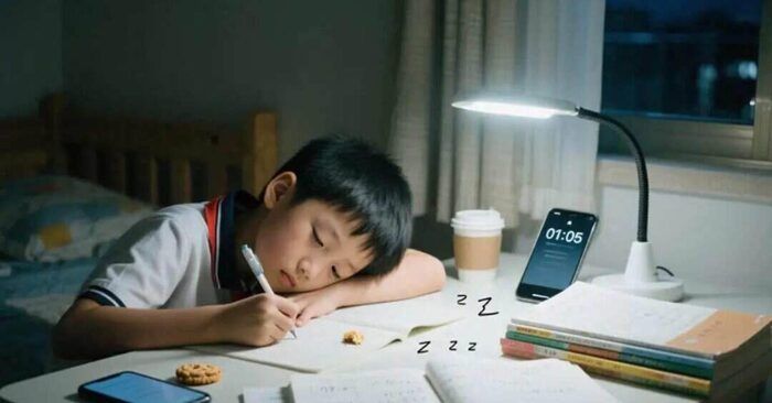 Thực tế, nhiều trẻ bị thiếu ngủ kéo dài do áp lực học tập...(Ảnh: Nghệ An Mới)