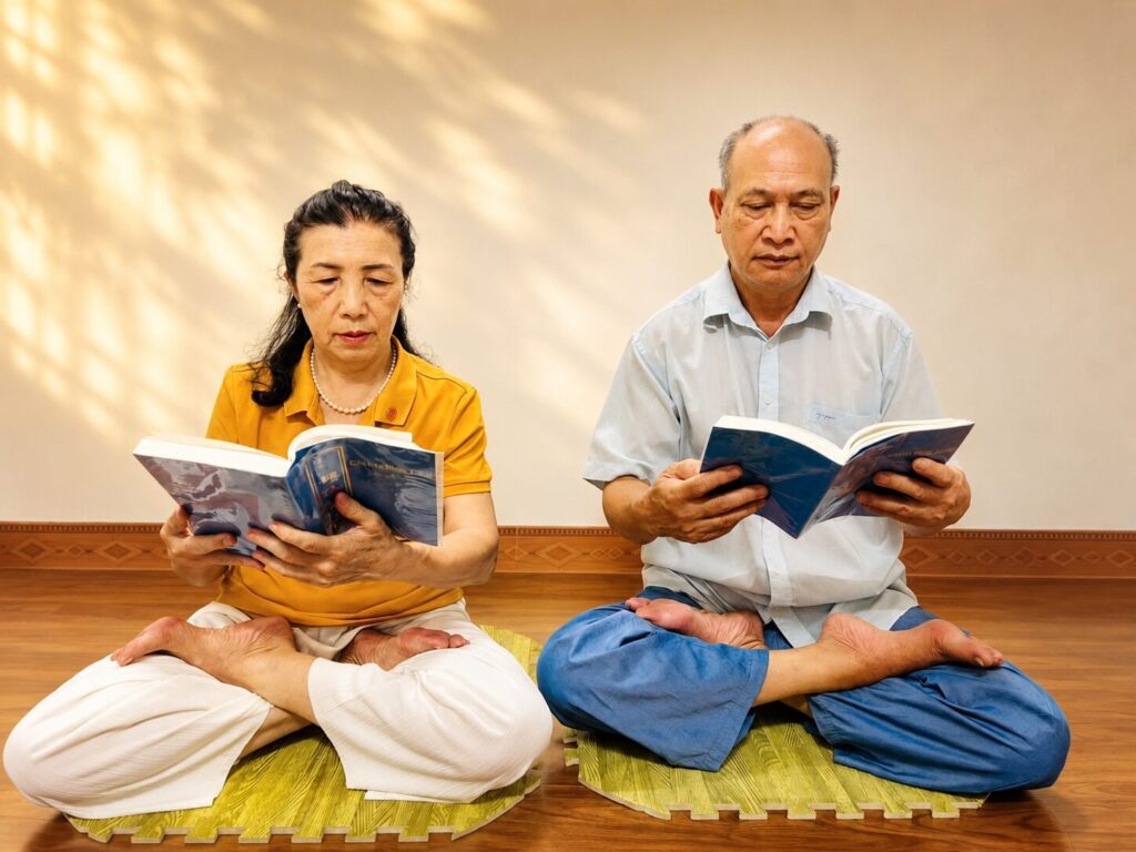 Vợ chồng cô giáo Trần Thị Yên cùng đọc sách tại nhà trong bài viết Cuộc đời thứ hai cô giáo Trần Thị Yên, phản ánh sinh hoạt chung của hai người.